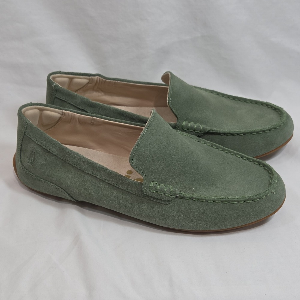 Hush Puppies Driving Loafers Women 8.5 Sage Green Suede Slip On HPW10091